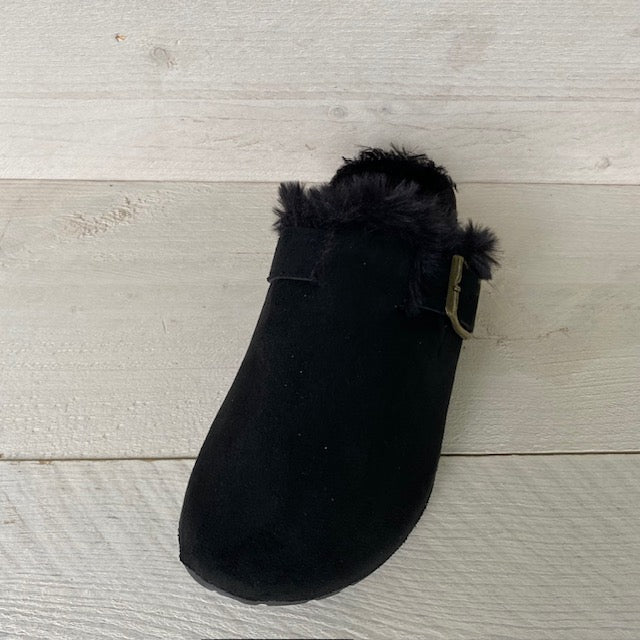 Furry instap pantoffels zwart