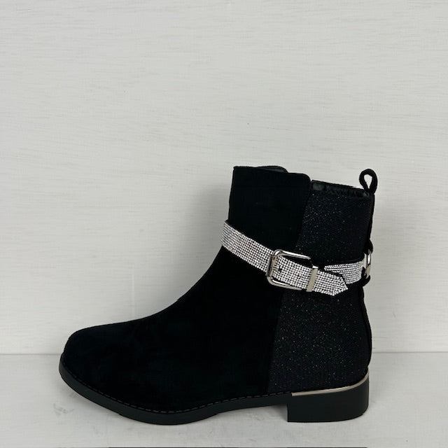 Enkellaarsjes met shiny afwerking zwart