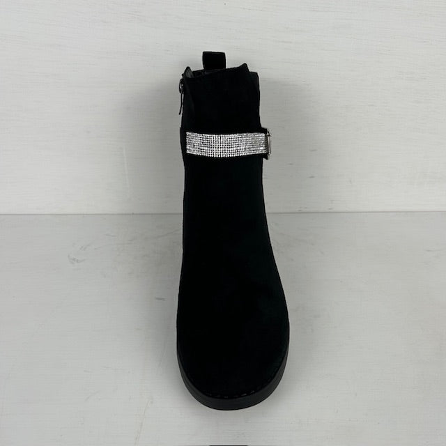 Enkellaarsjes met shiny afwerking zwart