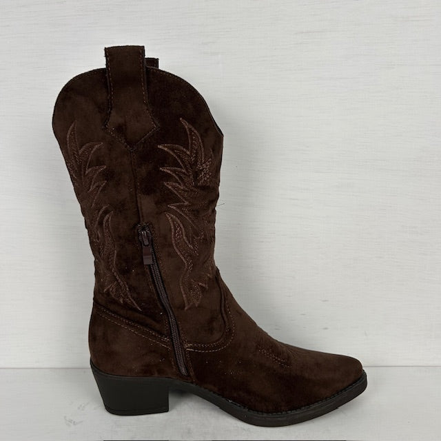 Suèdine cowboylaars met stiksel bruin