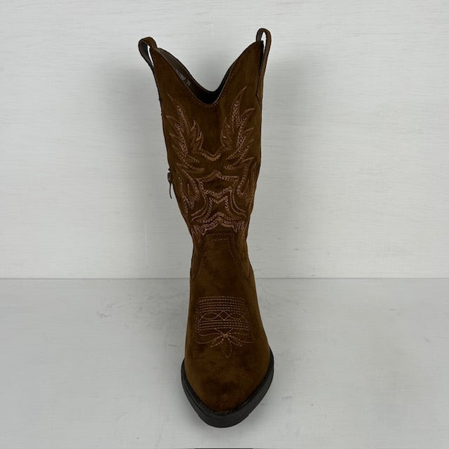 Suèdine cowboylaars met stiksel lichtbruin