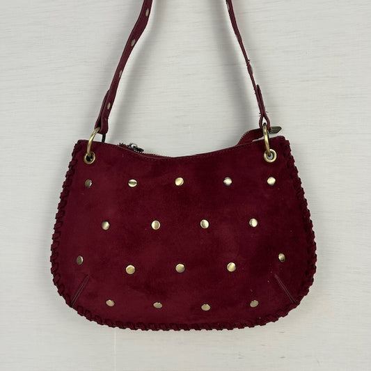 Suèdine schoudertasje met studs bordeaux rood