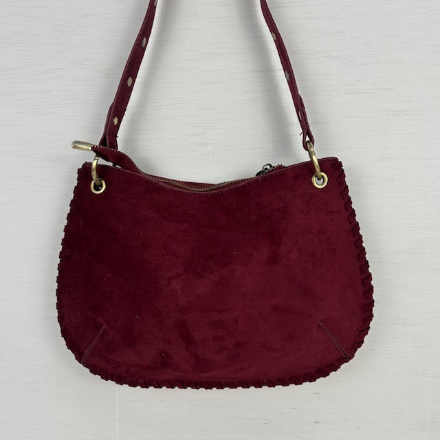 Suèdine schoudertasje met studs bordeaux rood