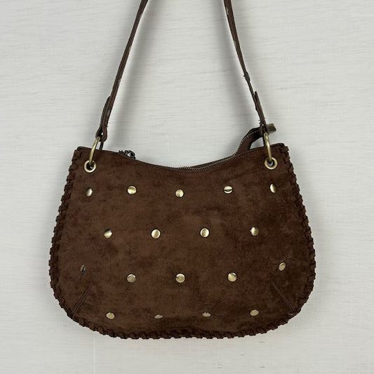 Suèdine schoudertasje met studs bruin