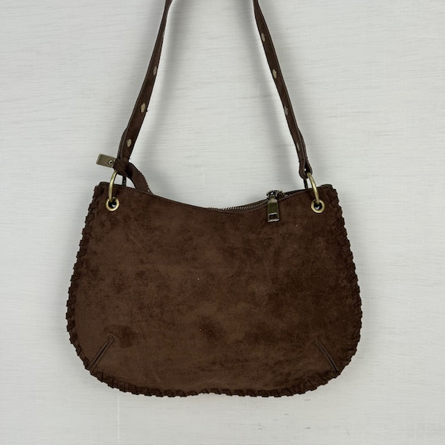 Suèdine schoudertasje met studs bruin
