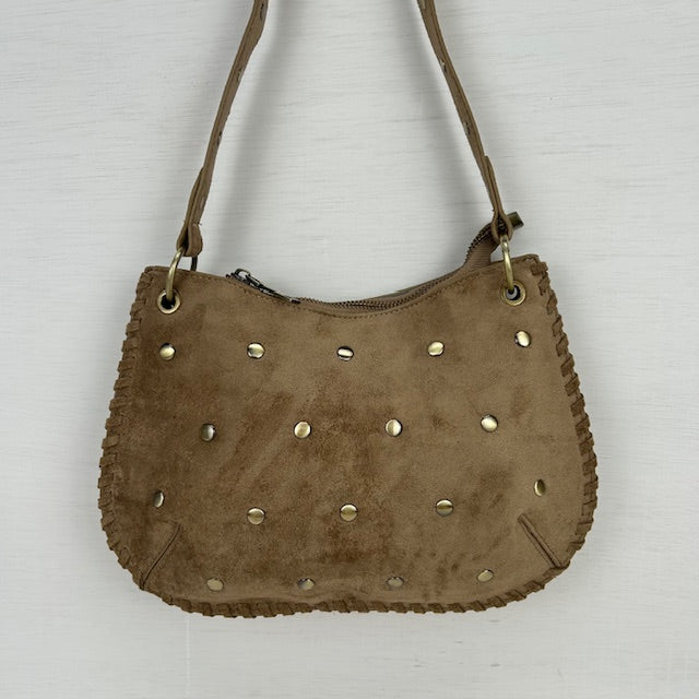 Suèdine schoudertasje met studs khaki