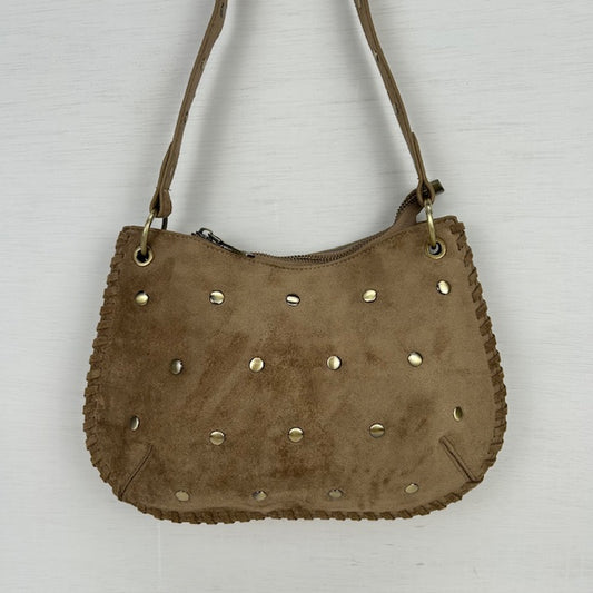 Suèdine schoudertasje met studs khaki