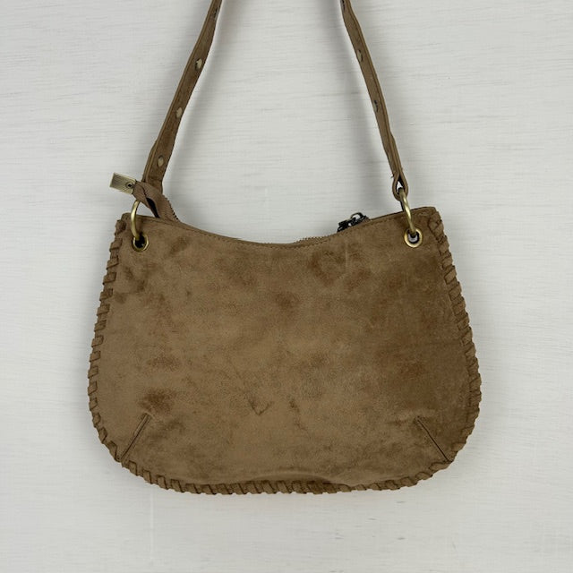 Suèdine schoudertasje met studs khaki