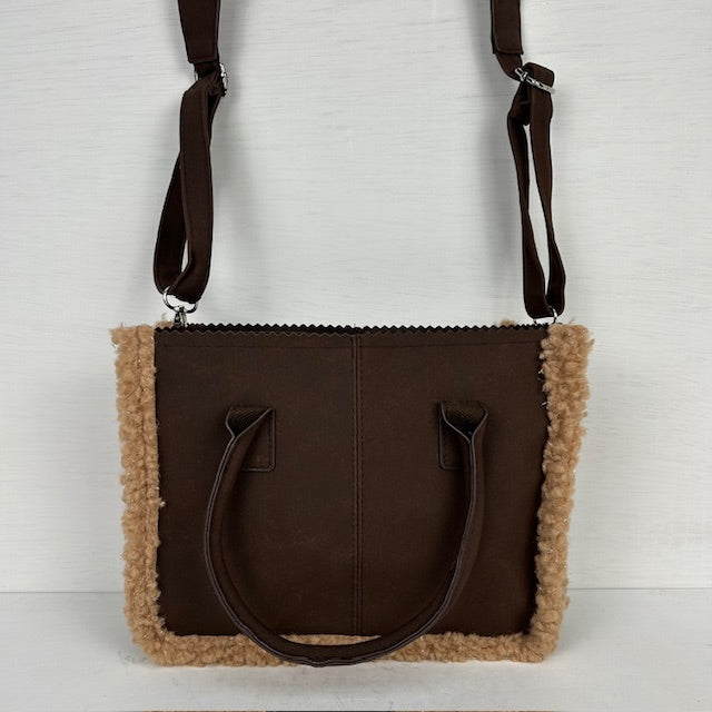 Mini shopper met teddy randje bruin