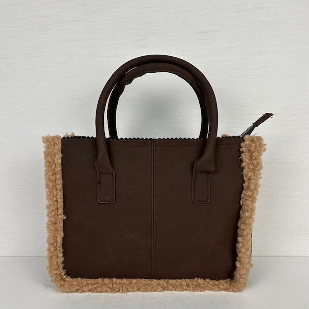 Mini shopper met teddy randje bruin