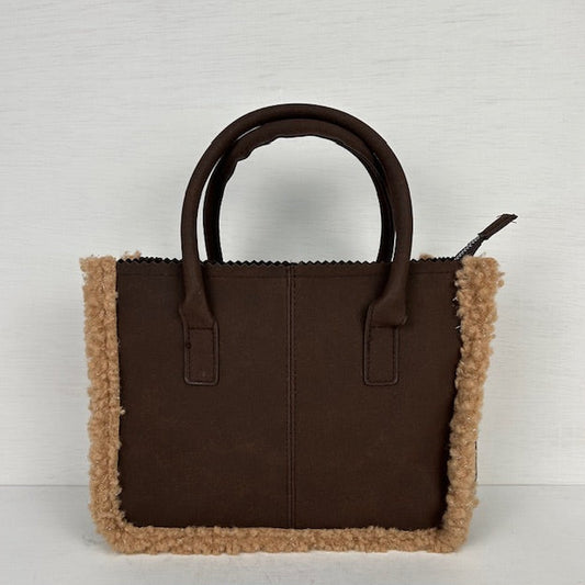 Mini shopper met teddy randje bruin
