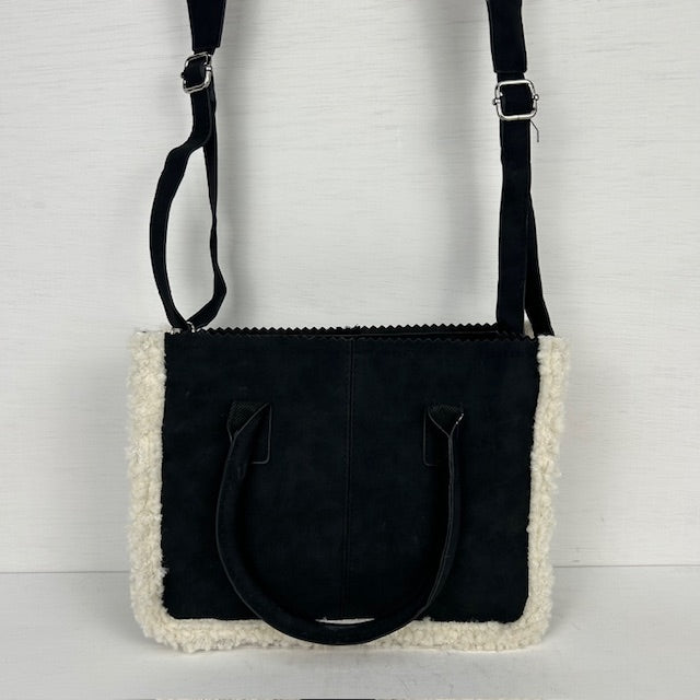Mini shopper met teddy randje zwart