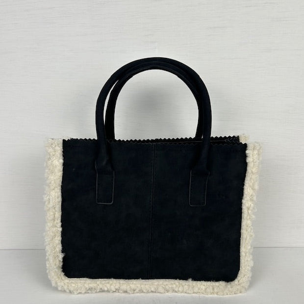 Mini shopper met teddy randje zwart