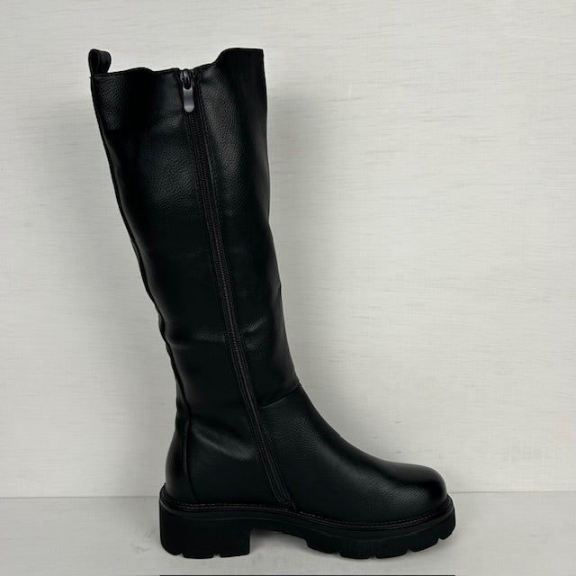 Leatherlook laarzen met elastiek zwart