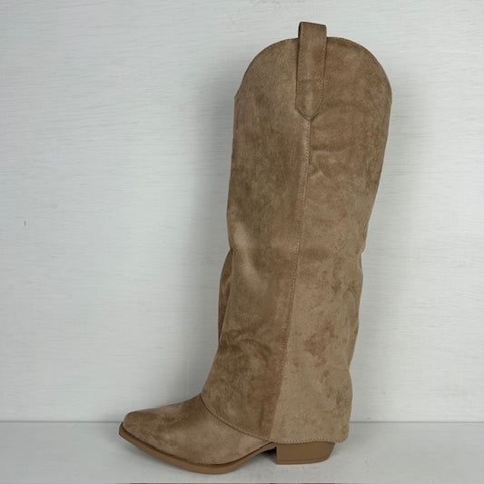 Suèdine cowboylaarzen met flap khaki