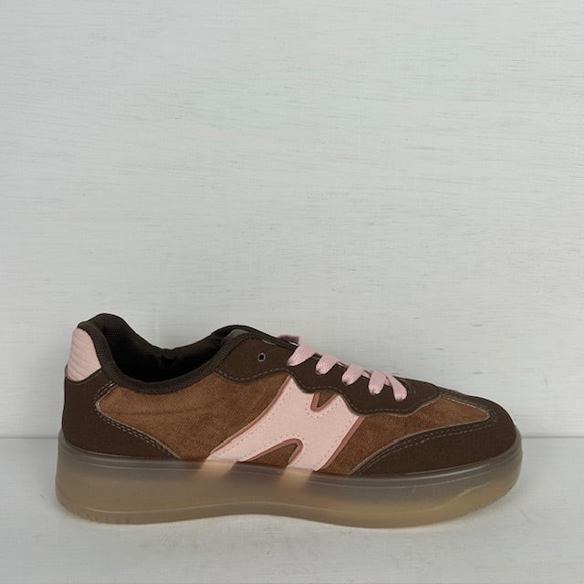 Leuke retro sneakers bruin roze