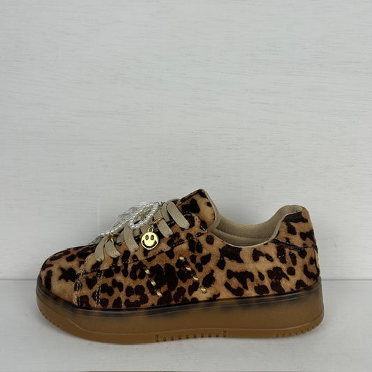 Retro sneakers met sierlijke veters panter