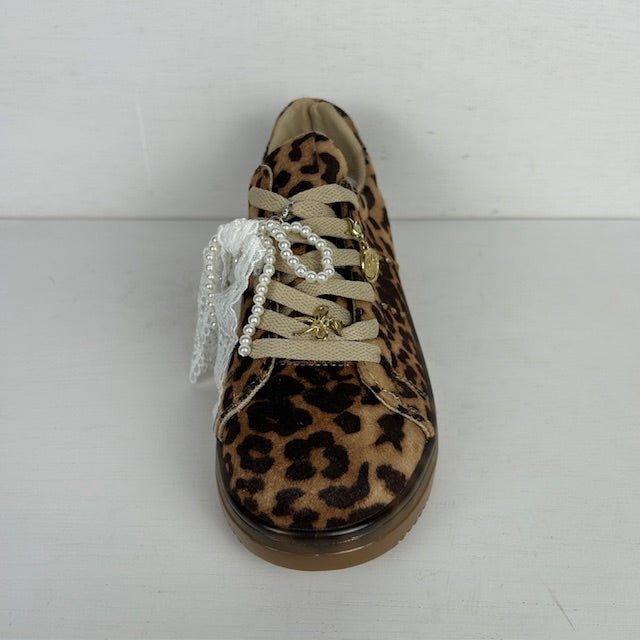 Retro sneakers met sierlijke veters panter