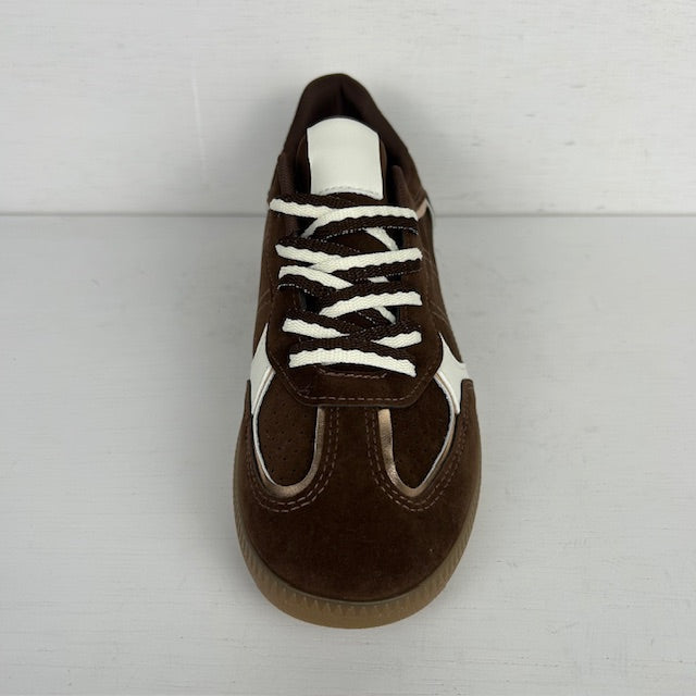 Retro sneakers met witte details bruin