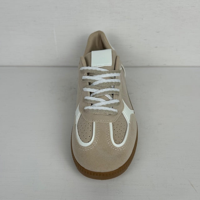 Retro sneakers met witte details beige