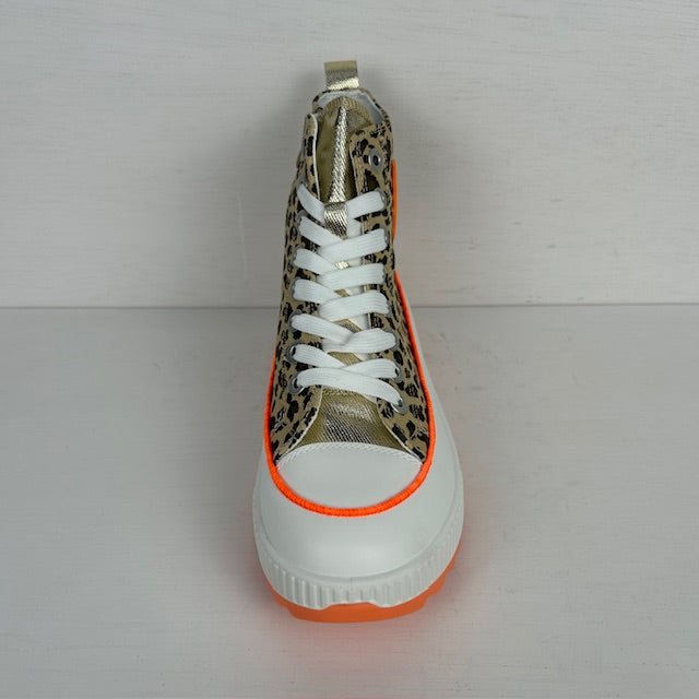 Smiley sneakers met hoge zool panter oranje