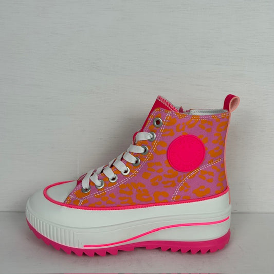 Smiley sneakers met hoge zool panter fuchsia