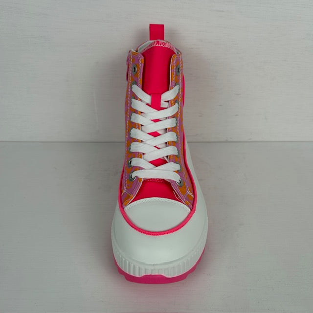 Smiley sneakers met hoge zool panter fuchsia