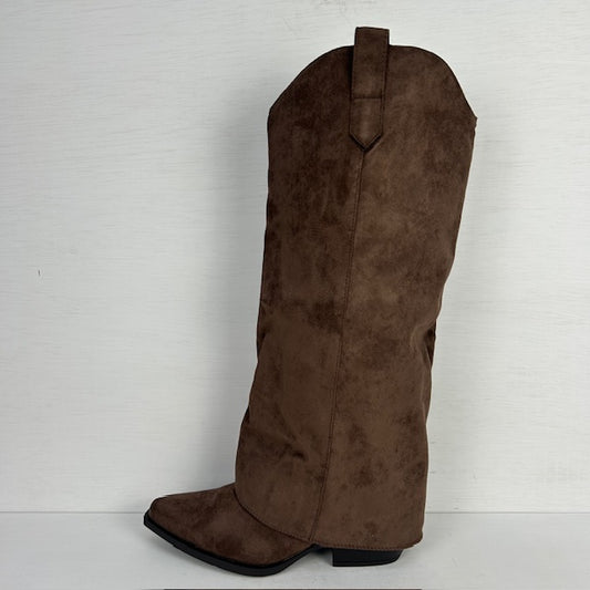 Suèdine cowboylaarzen met flap bruin