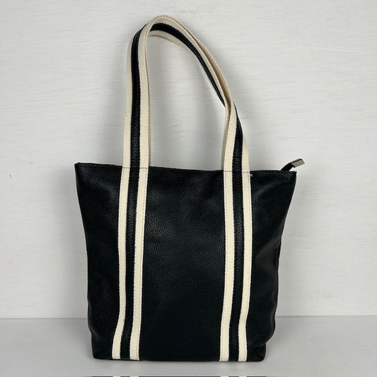 Real leather shopper met leuke band zwart