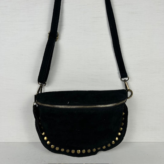 Real leather schoudertasje met studs zwart