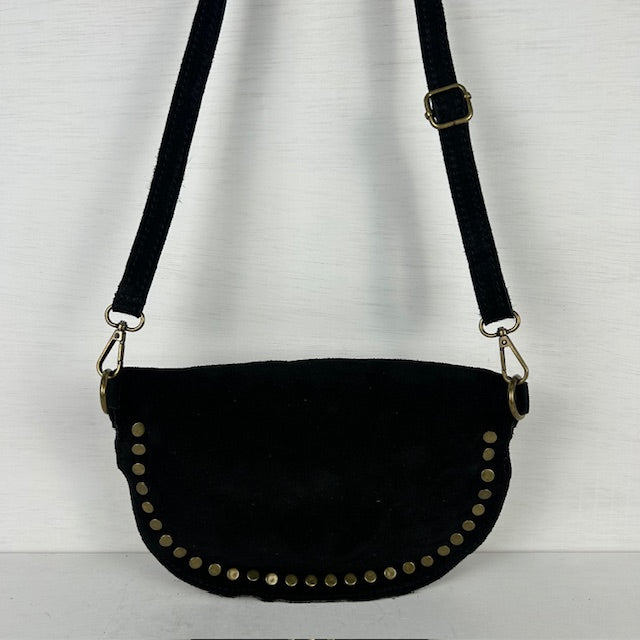 Real leather schoudertasje met studs zwart