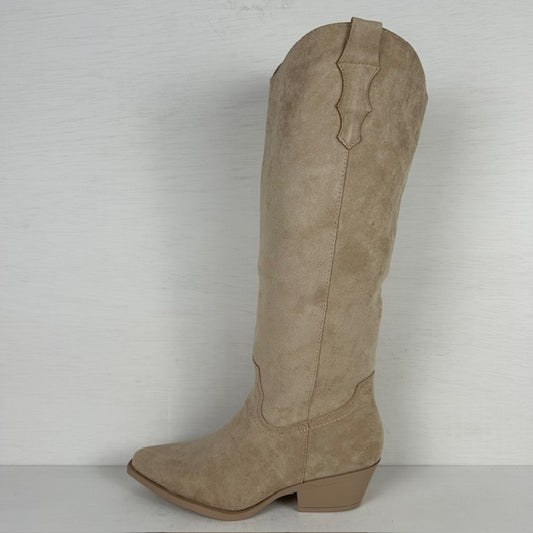 Leuke hoge suèdine cowboylaarzen beige