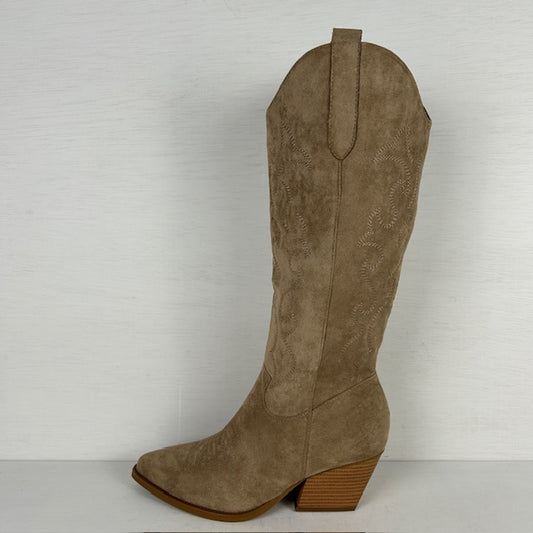 Hoge suèdine cowboylaarzen met elegant hakje khaki