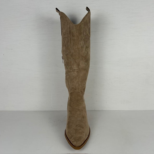 Hoge suèdine cowboylaarzen met elegant hakje khaki