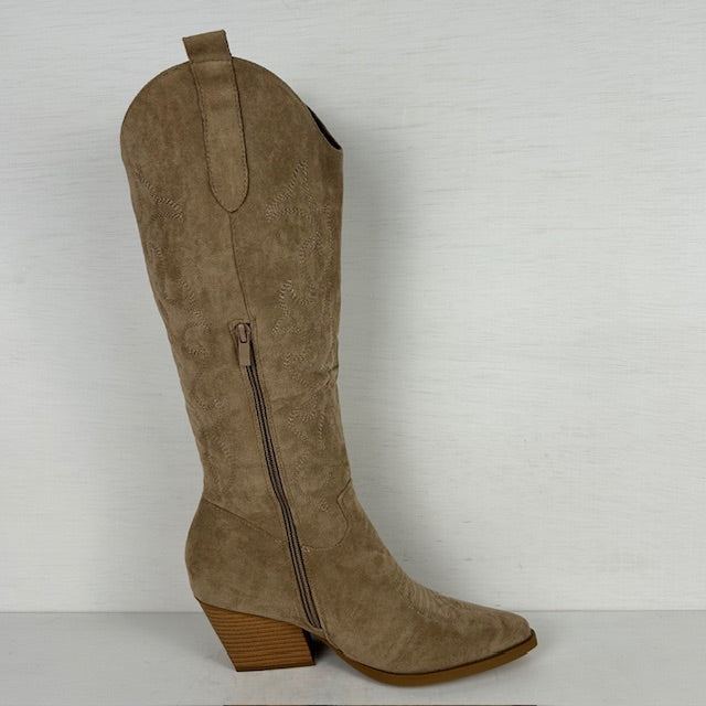 Hoge suèdine cowboylaarzen met elegant hakje khaki