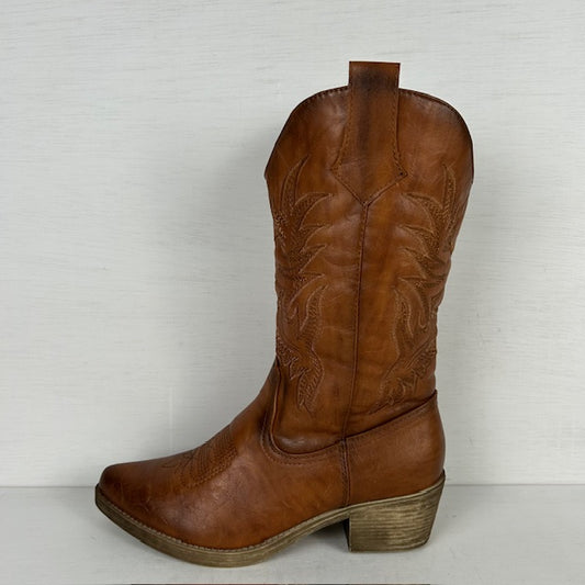 Suèdine cowboylaars met stiksel camel