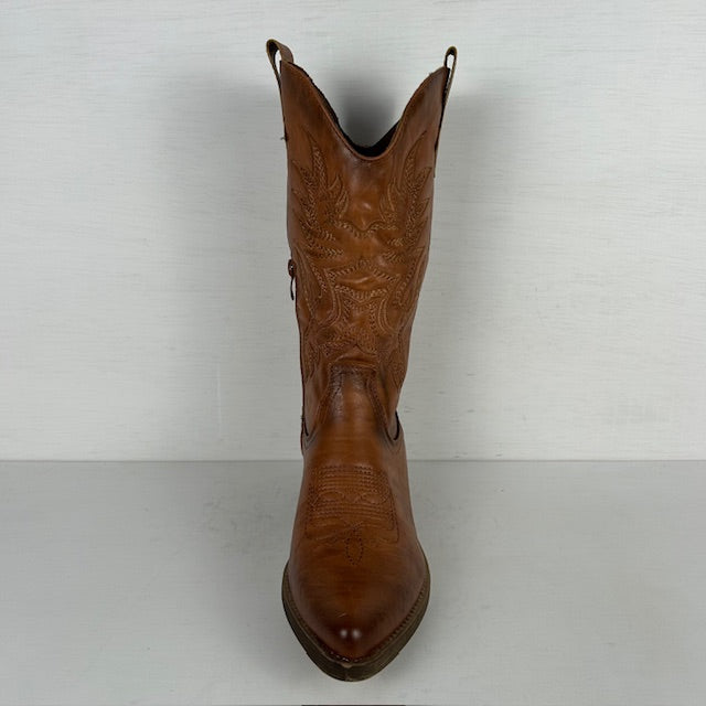 Suèdine cowboylaars met stiksel camel