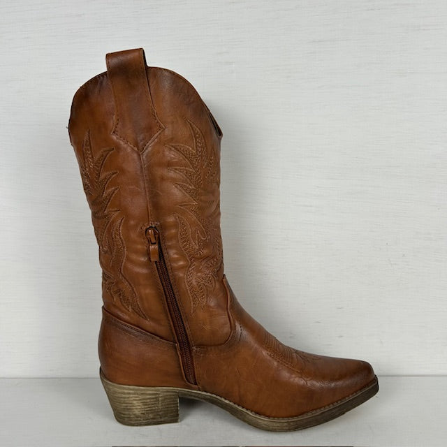 Suèdine cowboylaars met stiksel camel