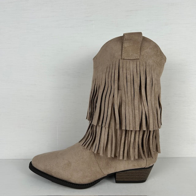 Trendy cowboylaarzen met franjes khaki