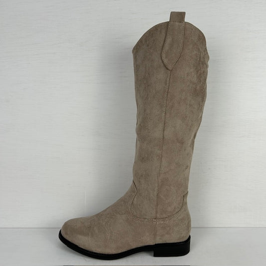 Suèdine laarzen met lage hak taupe