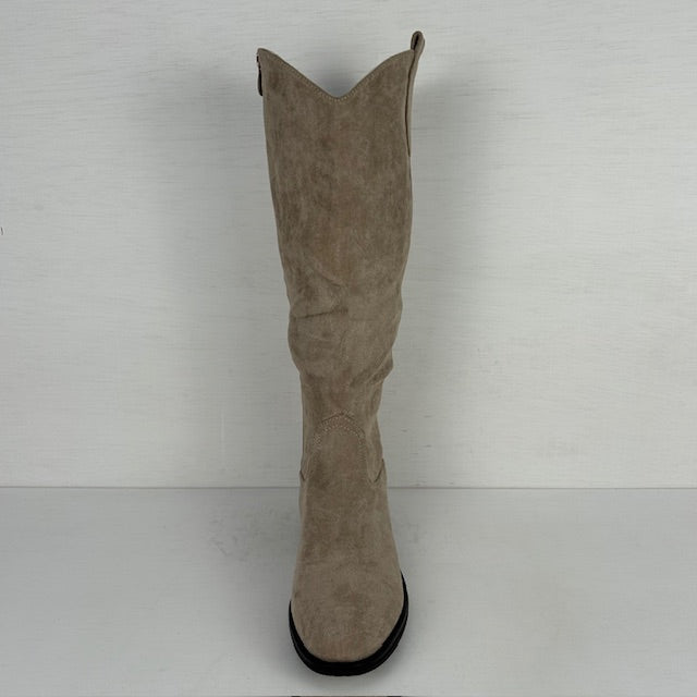 Suèdine laarzen met lage hak taupe