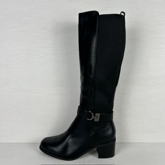 Leatherlook laarzen met elastiek en stevige hak zwart