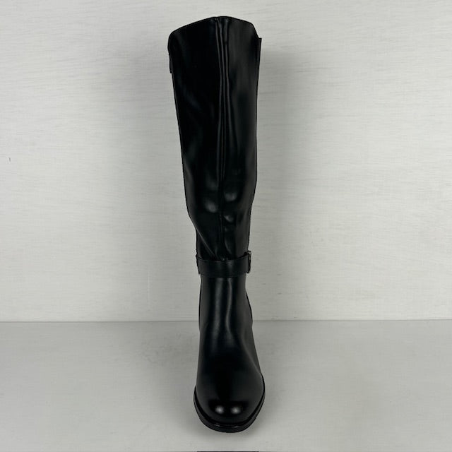 Leatherlook laarzen met elastiek en stevige hak zwart