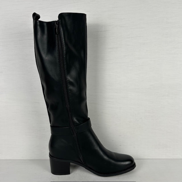 Leatherlook laarzen met elastiek en stevige hak zwart