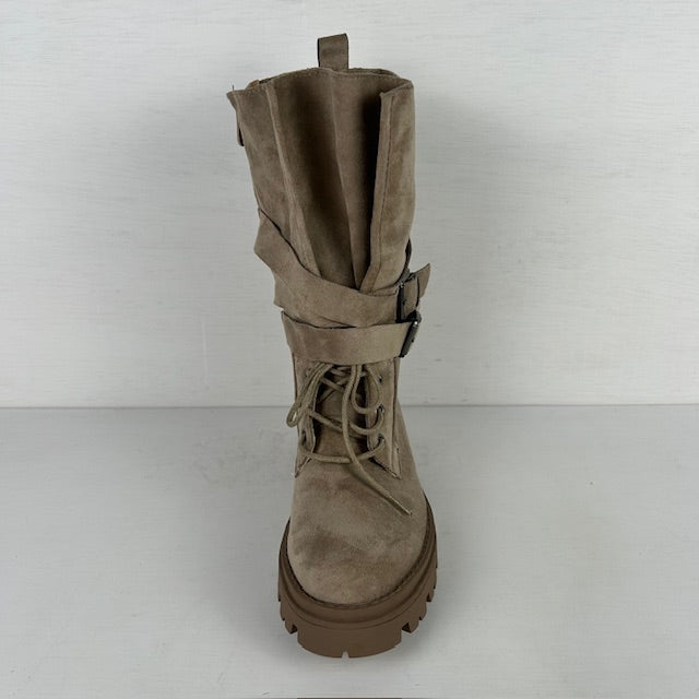 Stoere suèdine laarzen met gespjes taupe