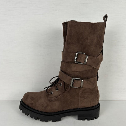 Stoere suèdine laarzen met gespjes bruin