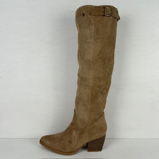 Hoge suèdine cowboylaarzen met gespje khaki