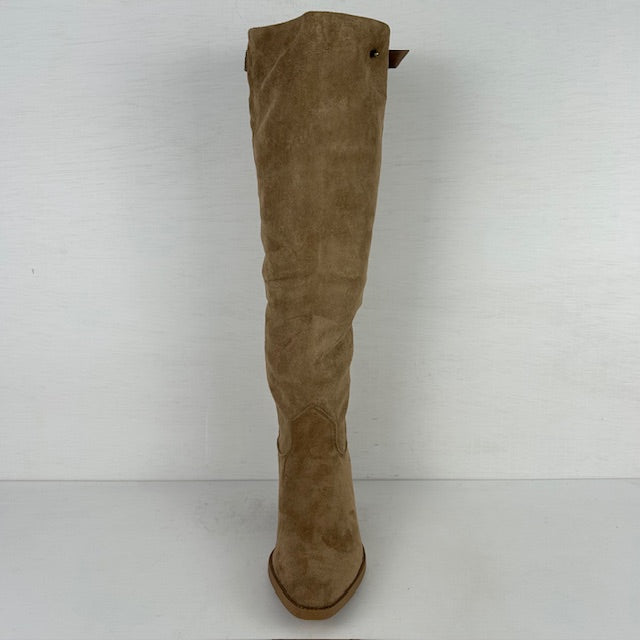 Hoge suèdine cowboylaarzen met gespje khaki