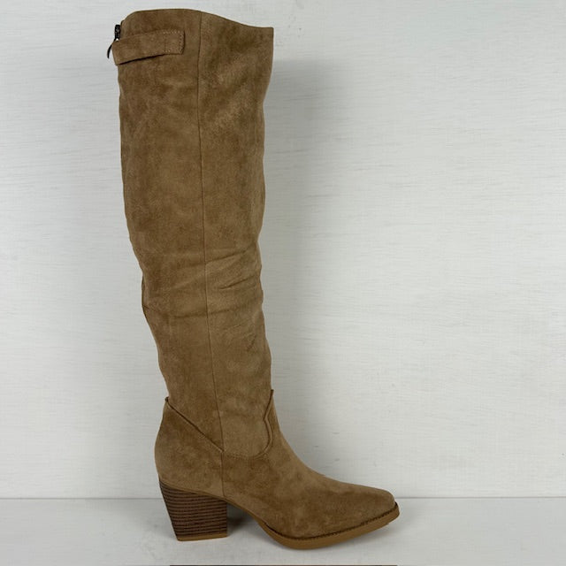Hoge suèdine cowboylaarzen met gespje khaki