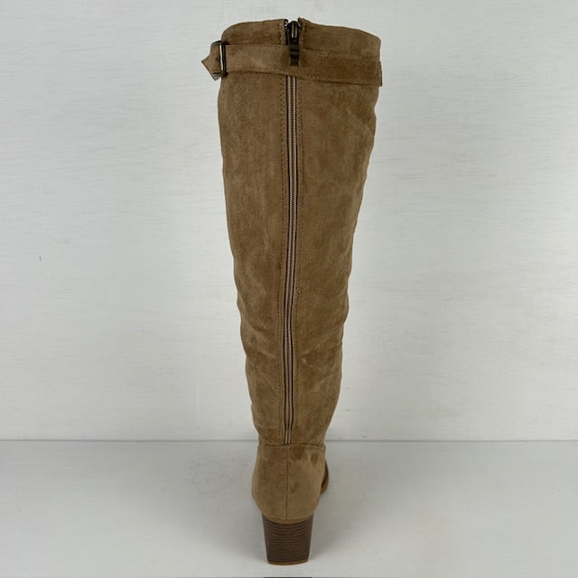 Hoge suèdine cowboylaarzen met gespje khaki
